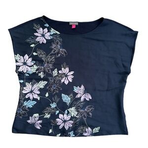 Vince Camuto navy blue floral drop sleeve blouse, Large